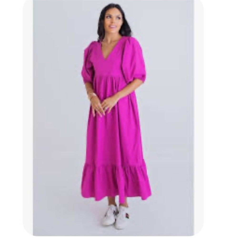 Karlie V Neck Black Maxi Dress Puff Sleeve Pockets Wedding LBD Tiered - Picture 5 of 5